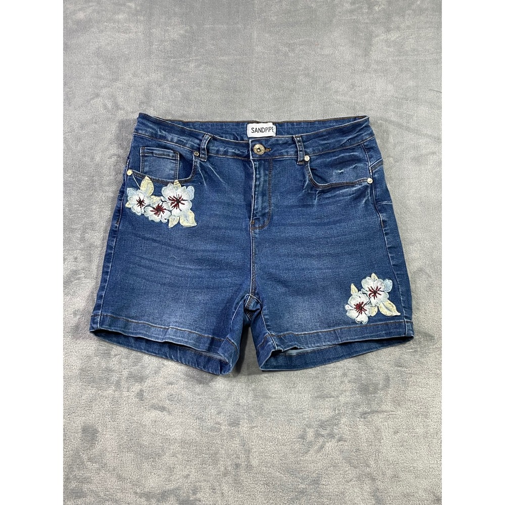 Sandpiper Womens Size 16W Floral Embroidered Denim Shorts Medium Wash High Rise‎